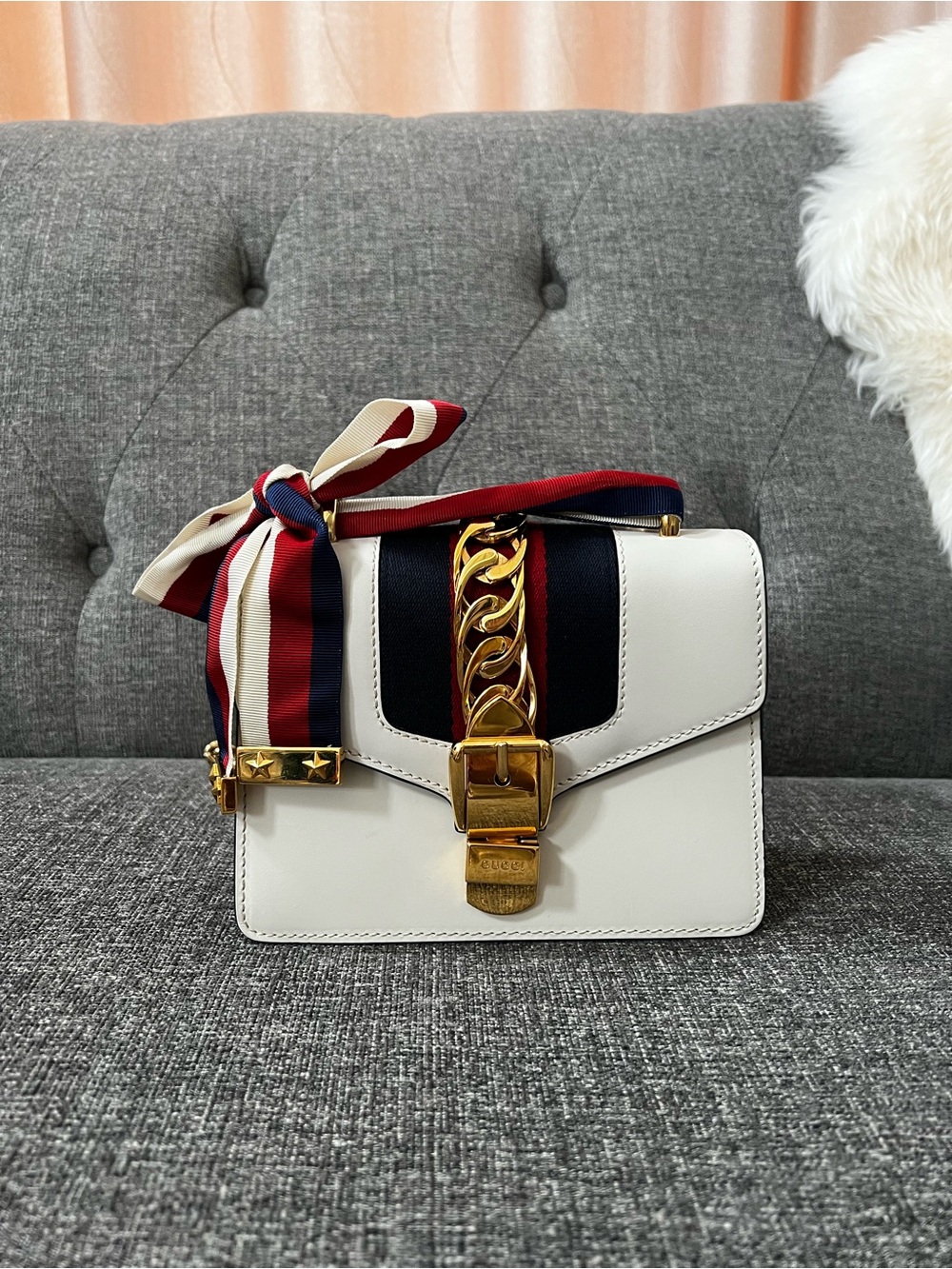 Authentic Gucci Sylvie Mini Shoulder Bag - White/cream color